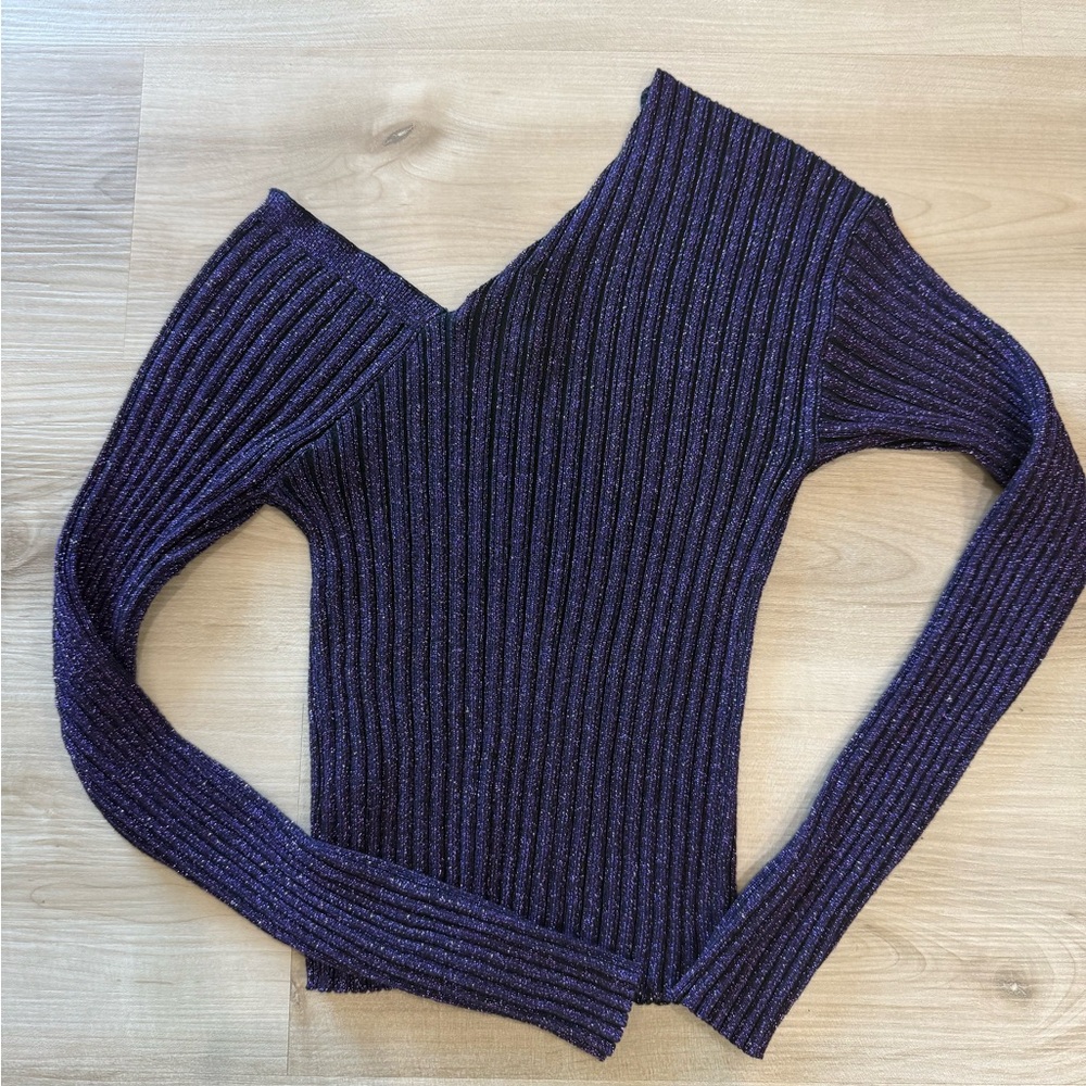 ASOS Off-the-Shoulder Ribbed Sweater in Deep Purple - Picture 3 of 3